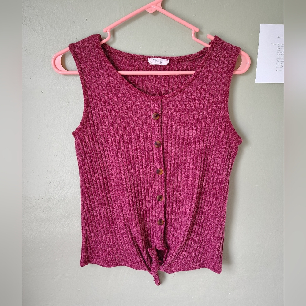 ☀️5/$25☀️ Olivia Rae Women's Small Burgundy Ribbed Tank Top With Tie Front